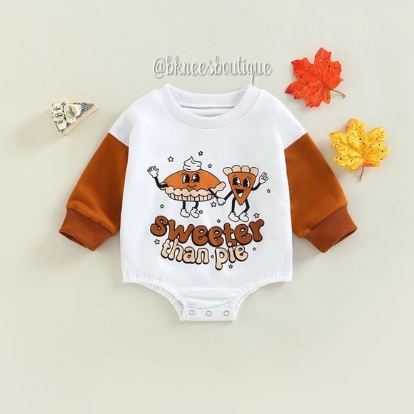 Little Thanksgiving Autumn Vibes Sweeter Than Pie Bubble Romper 1pc. Outfit - Picture 1 of 3